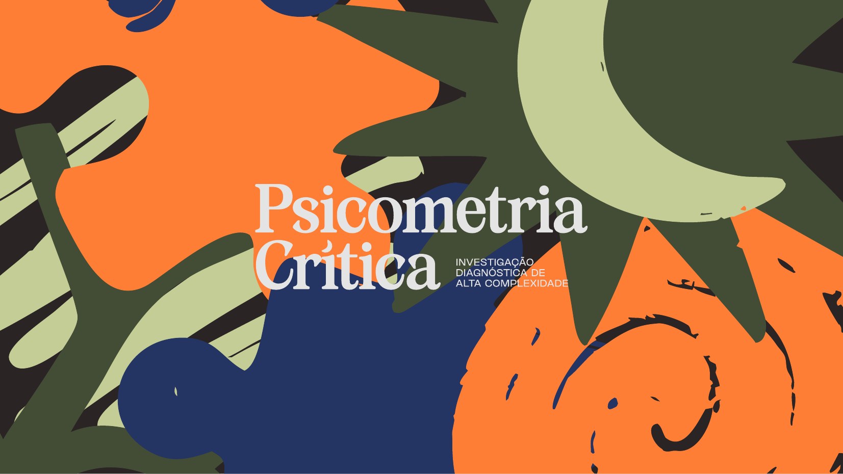 Psicometria Crítica — colagem em laranja, oliva, sálvia e azul-marinho